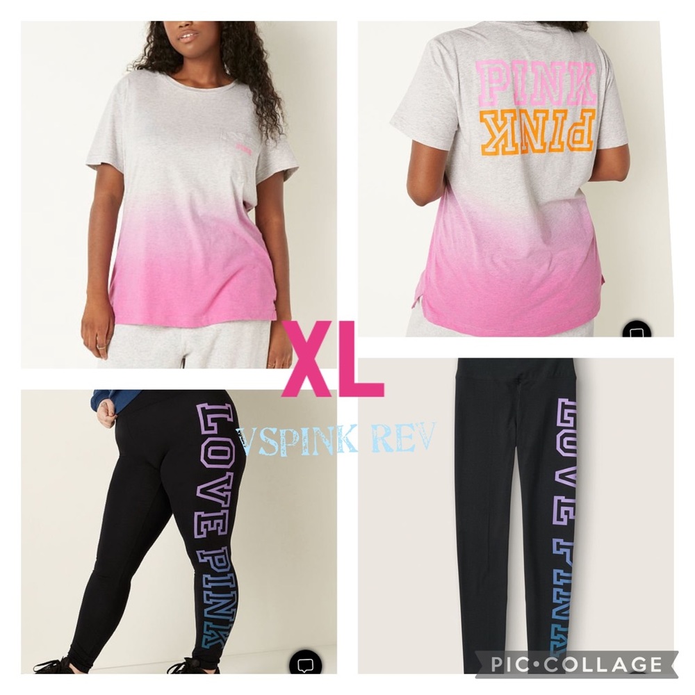 VS PINK CAMPUS TEE & Ombre LEGGINGS OUTFIT SET XL NEW